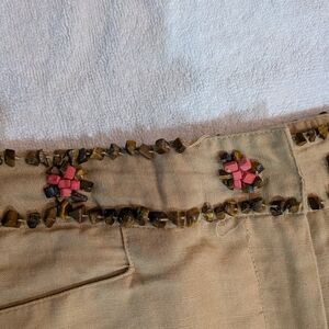 Larry Levine Linen Blend Wide Leg Cropped Pants W/Beautiful Stone Beads